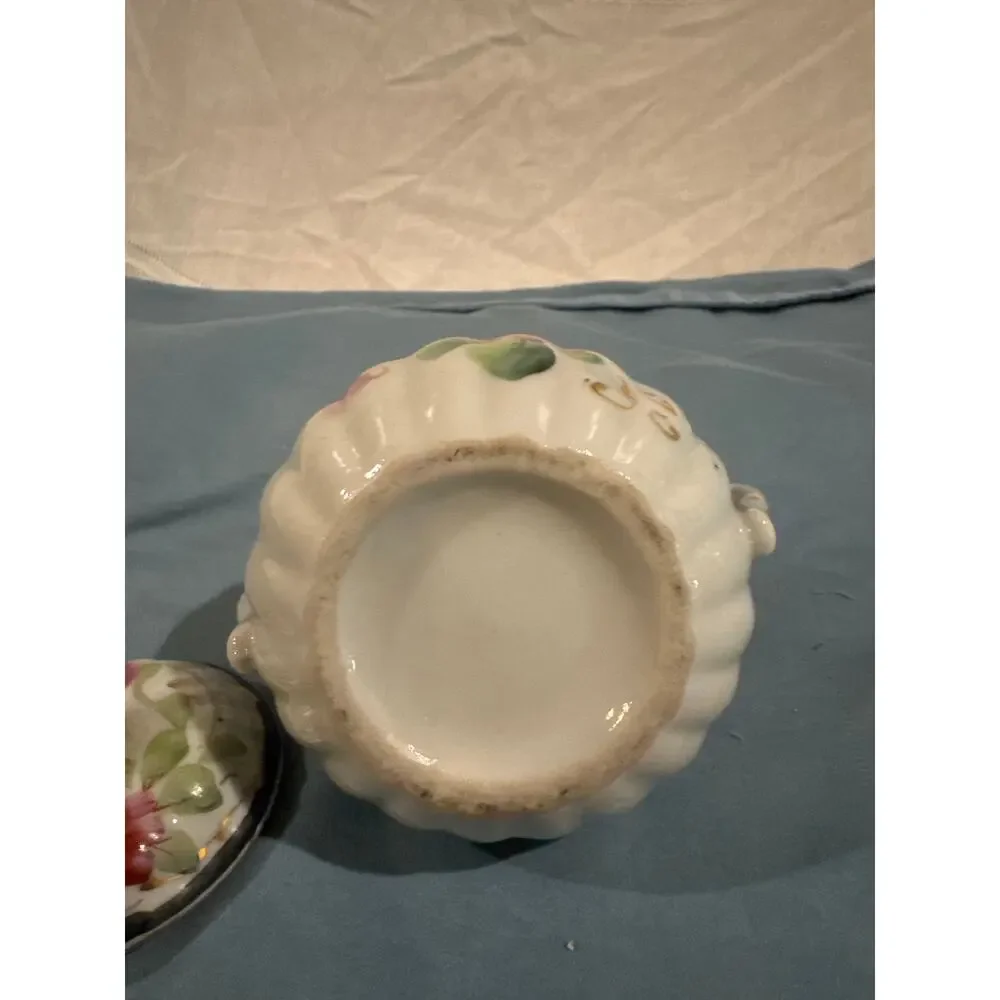 Antique Hand Painted Porcelain Lidded Sugar Bowl Pink Roses Gold Trim Victorian
